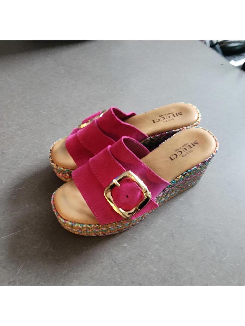 Sesto Meucci Pink Suede Espadrille Platform Wedge Slide Sandals 10